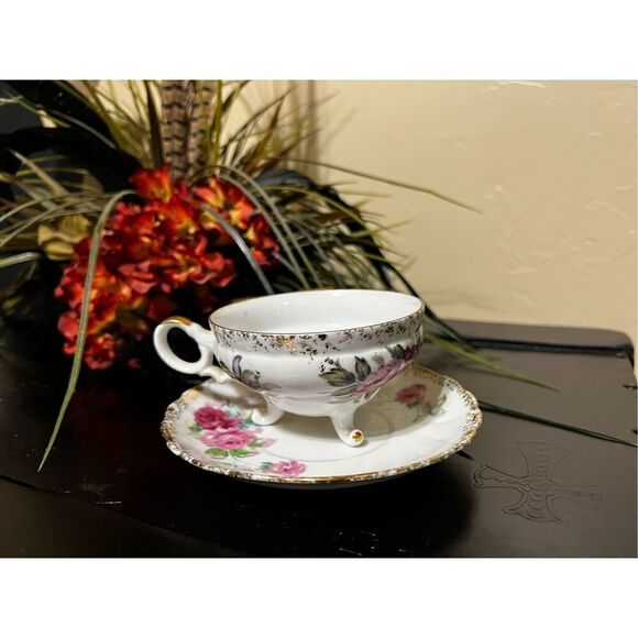 Lefton China Hand Painted Roses Teacup & Saucer Set - Picture 4 of 4